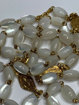 † Old Stock Vintage 22k Gold Overlay Extra Links Oval Mother Of Pearl Rosary †