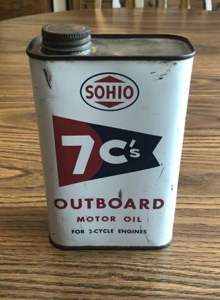 Vintage Full Sohio 7 C’s Standard Oil Can Outboard Motor 2 Cycle 1 Quart