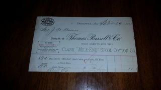 1891 York City Billhead Thomas Russell & Co Clark Mile End Spool Cotton Co