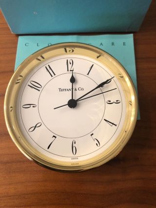Vintage Tiffany & Co Round Brass Clock.  Swiss.  215728.  3.  5” Diameter 2