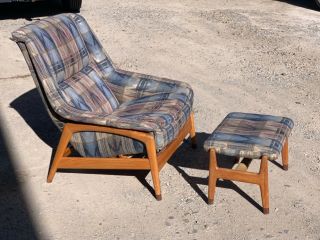 Vtg Folke Ohlsson For Dux Mid Century Danish Modern Teak Lounge Chair & Ottoman