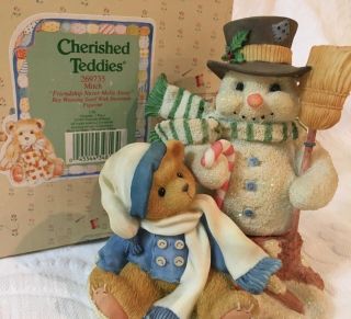 1997 Cherished Teddies Christmas Mitch And Snowman Winter Bear Festival