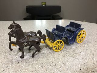 Vintage Stanley Toys Cast Iron Horse Drawn Carriage Buggy Wagon