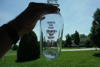 Vtg Country Boy Dairy 1 Quart Milk Bottle 1966 Red Pyro