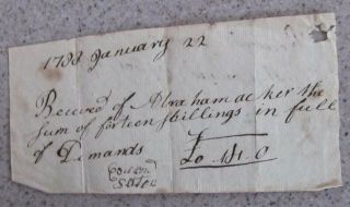 1788 Receipt Abraham Acker For 14 Shillings - York