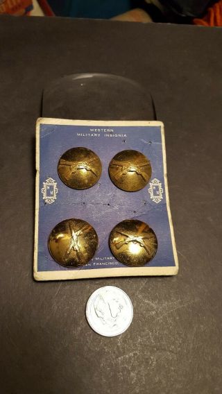 4 Vintage Us Mulitary Infantry Collar Buttons Pins Insignia On Card