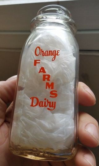 Vintage Orange Farms Dairy Milk Bottle 1/2 Pint Chocolate Milk Graphic Dallas Pa
