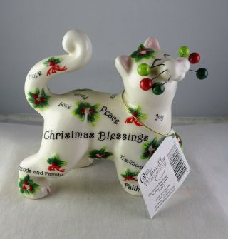 Amy Lacombe Whimsiclay Christmas Blessings Cat Figurine