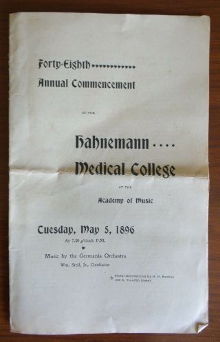 1896 Hahnemann Medical College Commencement Program Philadelphia