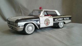 Vintage Tin Toy 9 " Highway Patrol Police Car Ford Japan Siren Friction