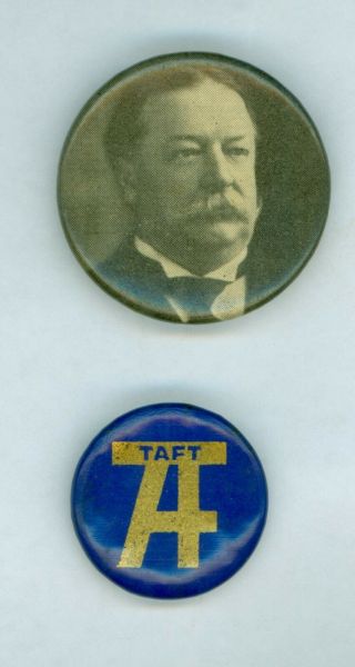 2 Vintage 1908 President William H.  Taft Political Campaign Pinback Buttons Blgd