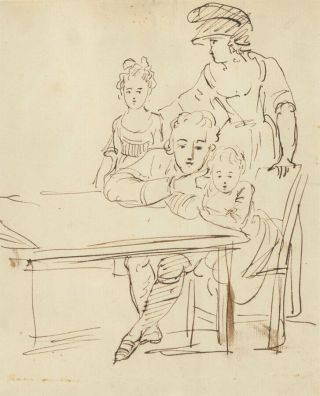 Attb.  Henry Singleton Ra (1766 - 1839) - Pen And Ink Drawing,  Study Of A Family