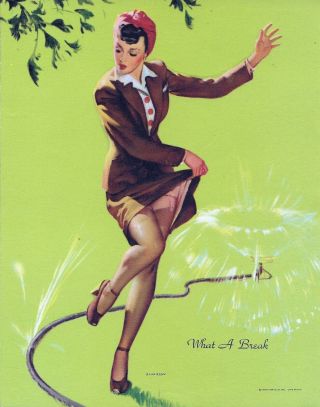 1940s Pin Up Girl Lithograph By Elvgren What A Break 170