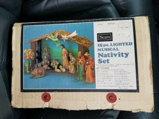 Sears 97107 15 Pc Lighted Musical Nativity Set Japan Paper Mache Vintage 1970 