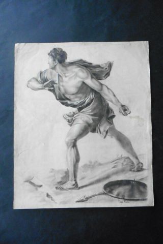 French Neoclassical School 1839 - Male Figure Study - Sign.  Charcoal