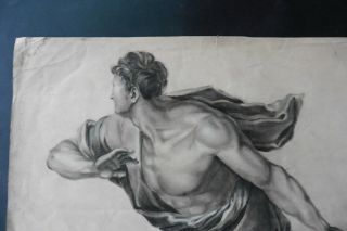 FRENCH NEOCLASSICAL SCHOOL 1839 - MALE FIGURE STUDY - SIGN.  CHARCOAL 2