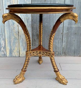 Vintage French Empire Mahogany Giltwood Marble Table W/ Bird 