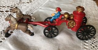 Vintage Cast Iron Toy Horse - Drawn Fire Wagon Carriage Paint 9 "