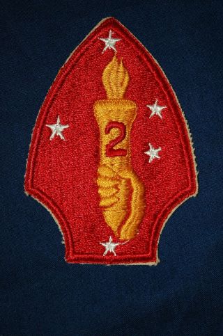 Wwii Era Patch,  2nd Marine Division,  With Yellow Hand