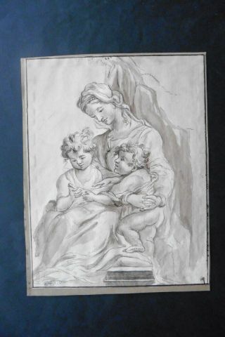 Italian School Ca.  1800 - Religious Scene - The Madonna And Child - Ink Drawing
