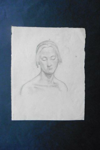 French School 19thc - Intimistic Portrait Young Woman - Charcoal Drawing
