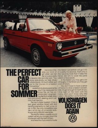 1981 Elke Sommer Loves Her Volkswagen Rabbit Red Convertible Vw Car Vintage Ad