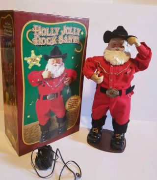 Vintage Holly Jolly Rock Santa Country Cowboy Dancing Alan Jackson Singing 1999