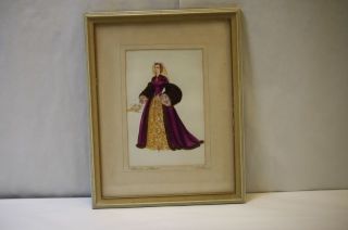 Color Pencil Drawing Queen Mary Stuart Portrait Purple Cloak Gown