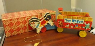 Vintage Fisher Price Toy Wagon 131 Horse Pony Cart Wood Pull Toy Vintage & Box