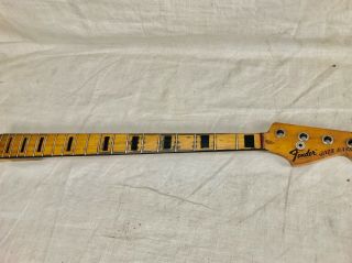 Vintage 1970 ' s Fender Jazz Bass Guitar Neck Circa 1973 Maple Black Block 2