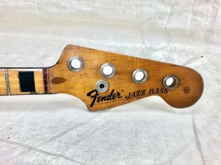 Vintage 1970 ' s Fender Jazz Bass Guitar Neck Circa 1973 Maple Black Block 3