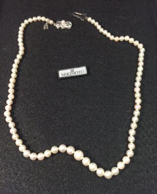 17” Authentic Vintage Mikimoto 18k Gold Pearl Necklace Graduated To 3.  5 - 7.  5 Mm