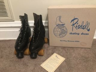 Vintage Riedell Black Roller Skates - Mens Size 9 With Box