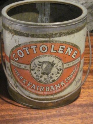 Vintage Oleo Cottolene N.  K.  Fairbank Company Handled Tin