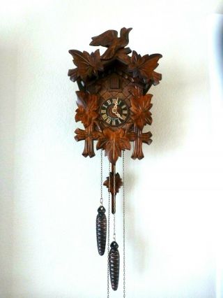 Vintage Black Forest Hand Carved Cuckoo Wall Clock