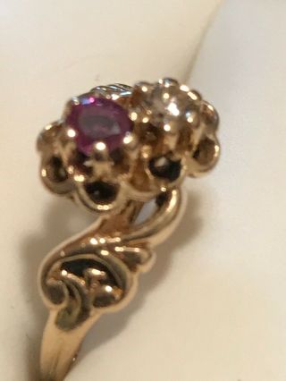 Lovely 14k Ladies Vintage Floral Diamond and Ruby Ring Size 4.  75 - $98 3
