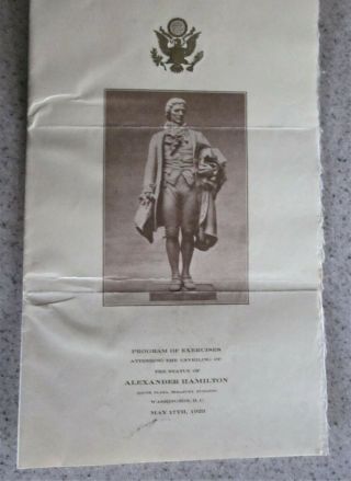 1923 Program Of Exercises For Unveiling Statue Alexander Hamilton Washinton Dc
