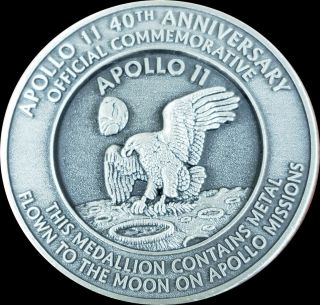 Nasa Apollo 11 Flown To The Moon Medallion 40th Anniversary Commemorative 7