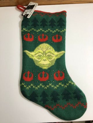 Star Wars Yoda Knit Christmas Holiday Stocking Green 18 " Collectible Disney