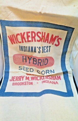 Vtg Org Cotton Cloth Jerry Wickersham Seed Corn Sack Bag - Brookston Indiana - Farm