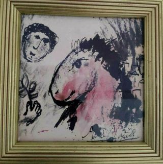 Marc Chagall Style Framed Drawing Pablo Picasso Ink On Paper Signed