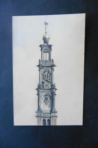 Dutch School 19thc - Cityscape Of Haarlem - Tower " Nieuwe Kerk " - Pencil