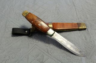 Vintage Frost Mora Sweden Hunting Knife W/sheath Swedish Wooden Brass Case