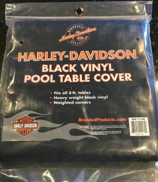 Harley Davidson Pool Table Billiards Cover Weighted Corners - Black Vinyl - 8 Ft