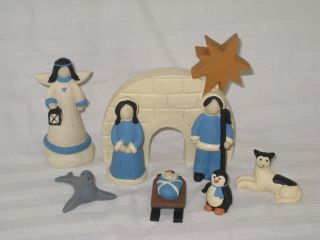 Blossom Bucket 8 - Piece Eskimo / Alaskan - Themed Christmas Nativity Set