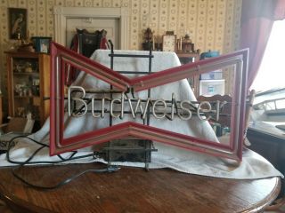 Vintage Budweiser Beer Neon Lighted Bow Tie Sign