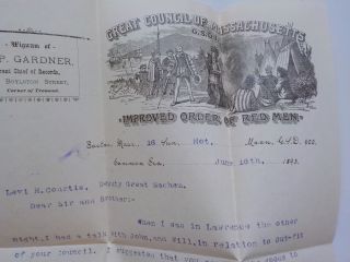 Antique Letter 1893 Indians Improved Order Of Red Men Great Chief Of Records VTG 2