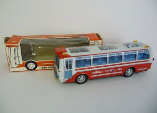 Vintage Tn Toys Nomura Tinplate Toy Highway Express Bus; Friction Powered; Boxed