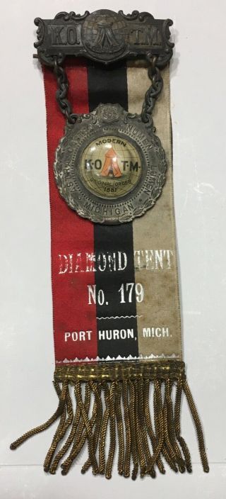 Antique= Kotm Knights Of The Maccabees Ribbon = Port Huron Michigan Diamond Tent