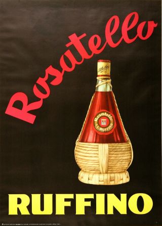 Vintage Poster Ruffino Rosatello Italian Wine 1954 Classic Bar Chianti